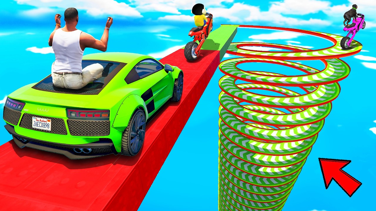 SHINCHAN AND FRANKLIN TRIED THE CRAZY MULTI LEVEL SPIRAL SPEED BOOSTER TRACK PARKOUR CHALLENGE GTA 5