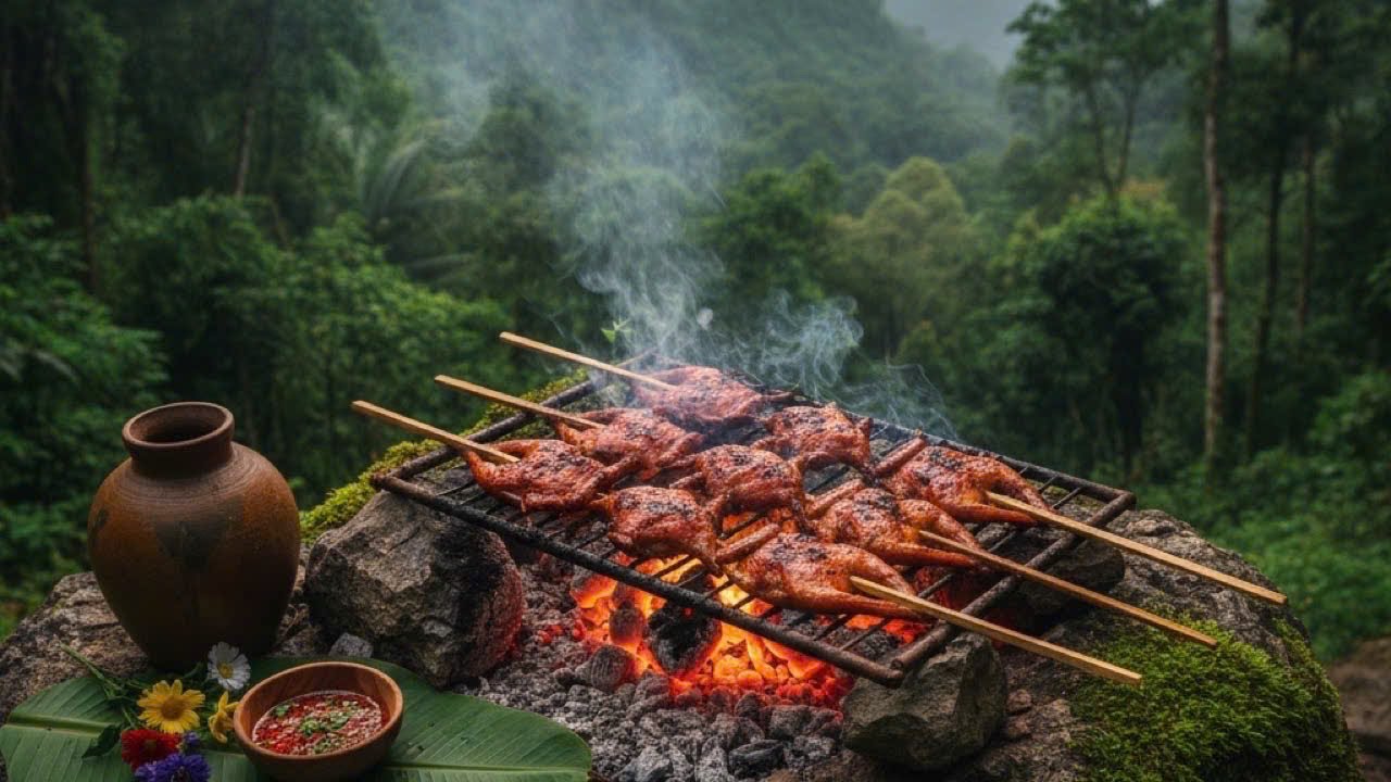 Grilling chicken outdoors - surviving in the wilderness with MrHunger