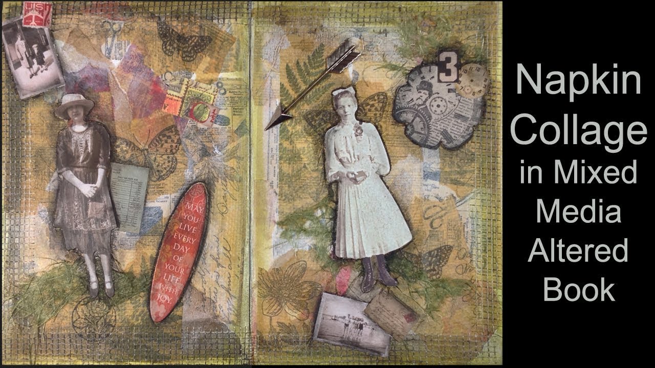 Mixed Media & Napkin Collage in Altered Book