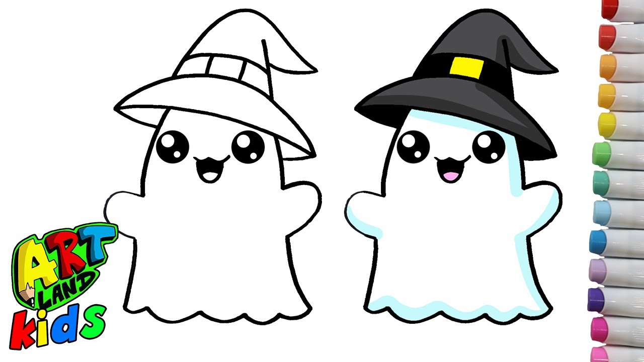 How to Draw a GHOST Wearing a Hat for Kids