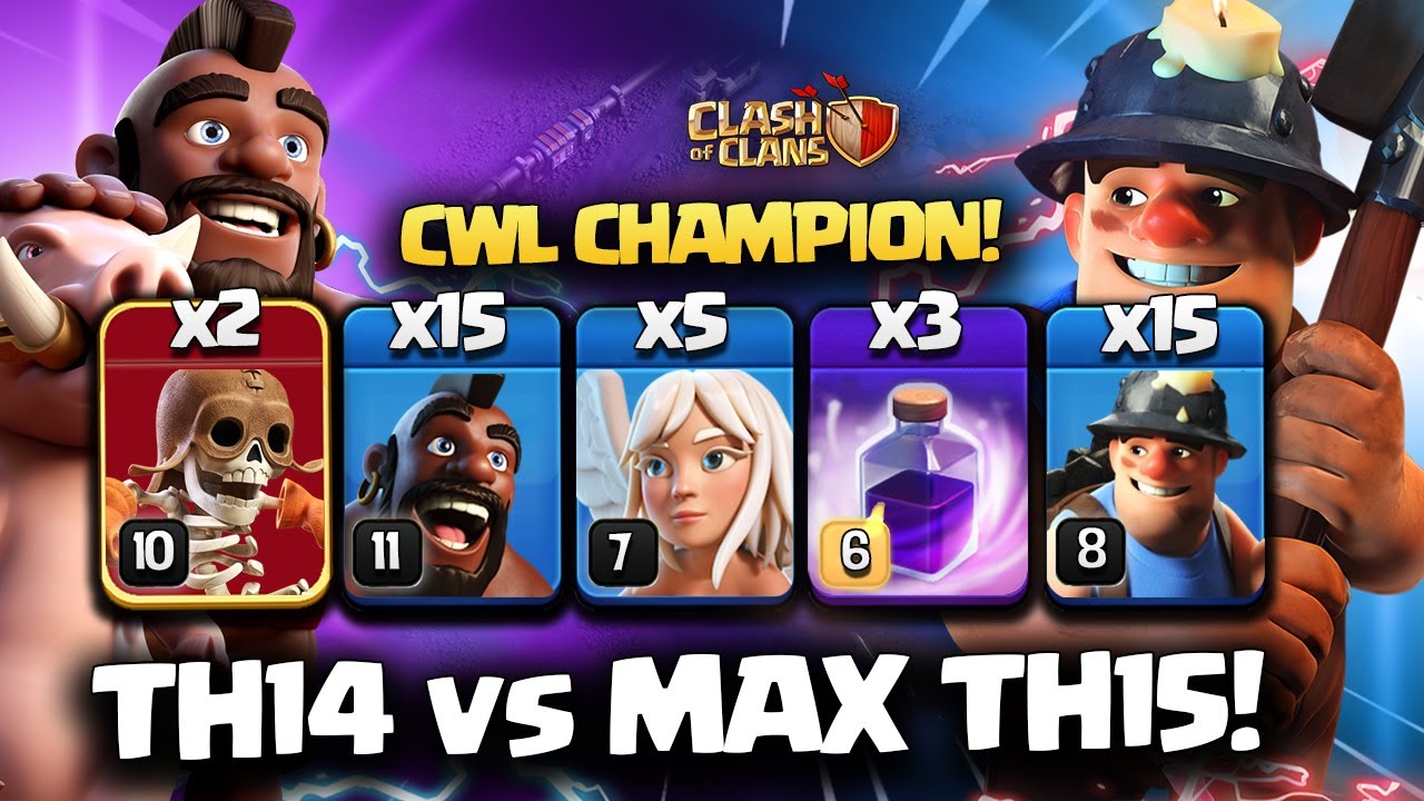 Th14 vs Max Th15✨TH14 Hybrid🔥Queen Charge Hog Miner Attack Strategy | Best TH14 Attack Strategy🤞Coc