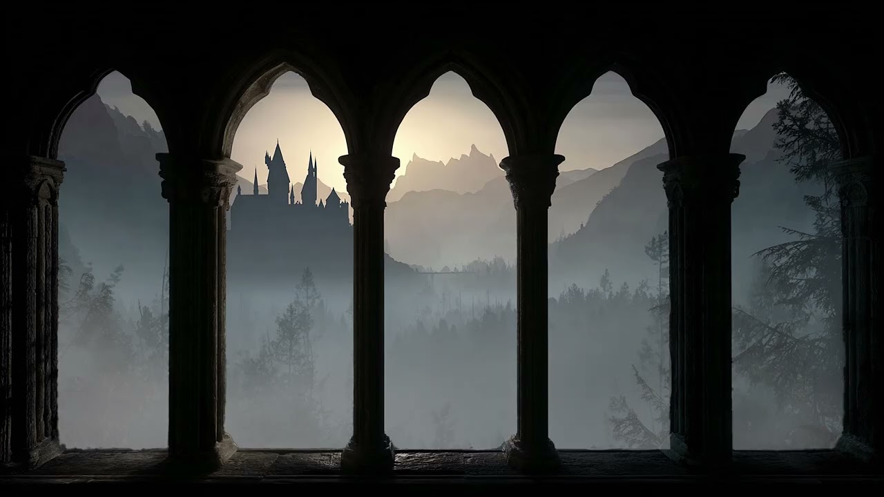 From the Old Window Ambience with Falling Snow and Quiet Winter View for Deep Relaxation