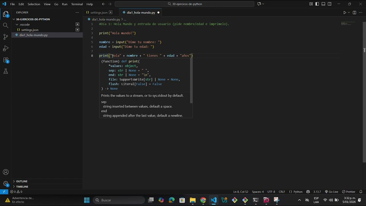 Ejercicio #1 - 30 ejercicios de python