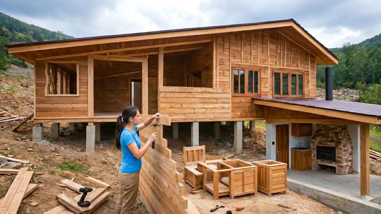 TIMELAPSE: Talented Young Woman Builds Wooden Walls and Interior of Her Dream Home Alone