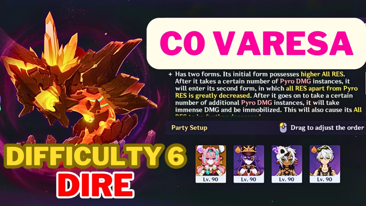 [Stygian Onslaught 5.7] C0 Varesa vs Lava Dragon Statue 114s (DIRE Difficulty 6)