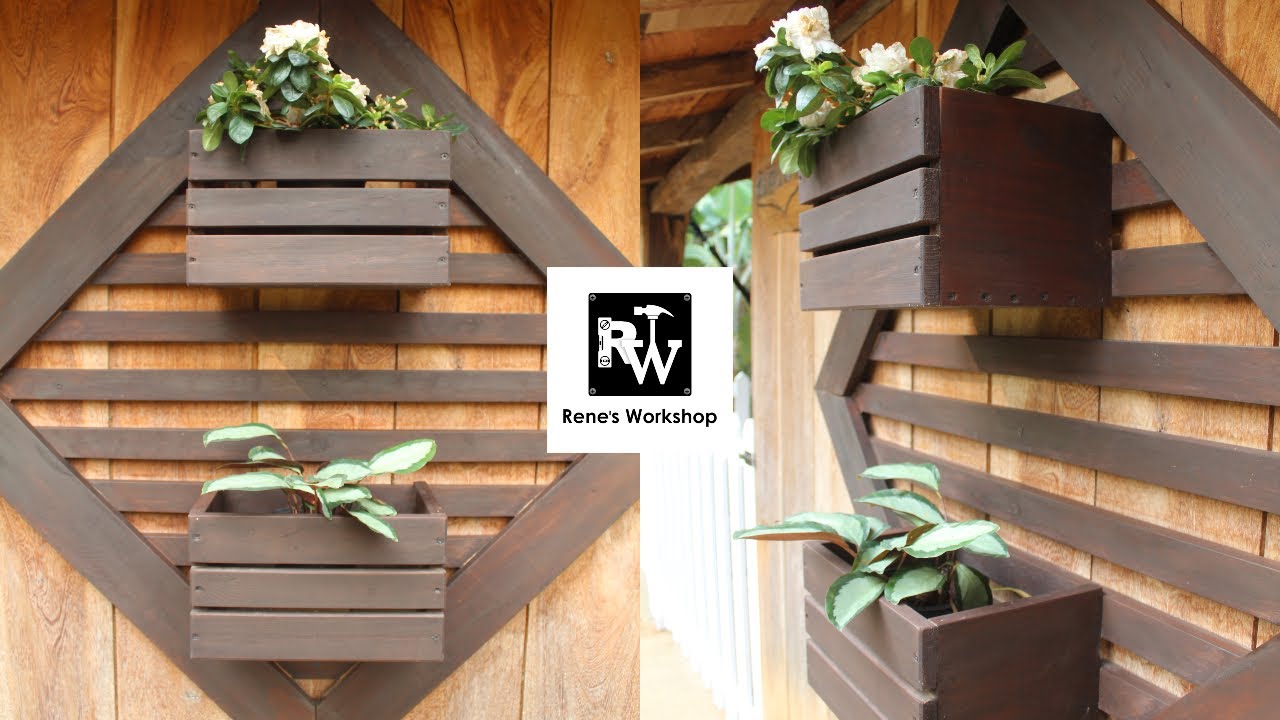 Porta macetas de madera colgante | Jardín vertical