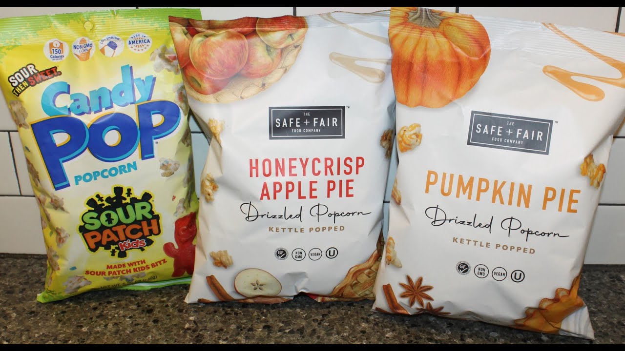 Попкорн: Sour Patch Kids Candy Pop, The Safe + Fair Food Company: Honeycrisp Apple Pie, Pumpkin Pie