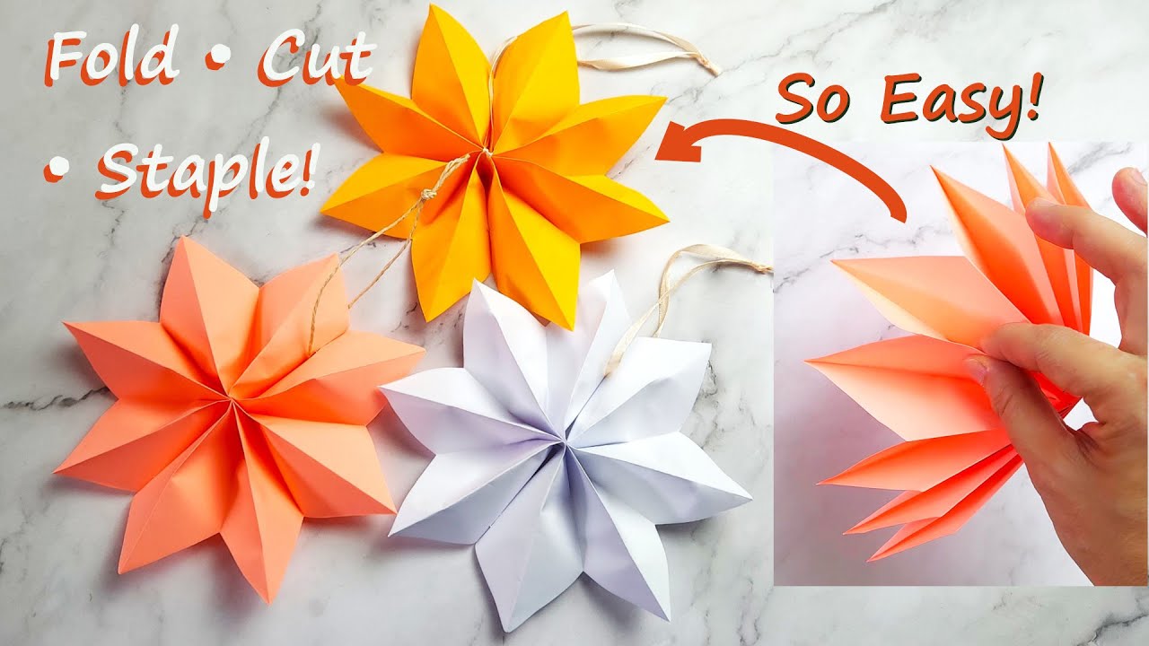 Easiest 3D Paper Star Ever! | Fold, Cut & Staple Craft Idea