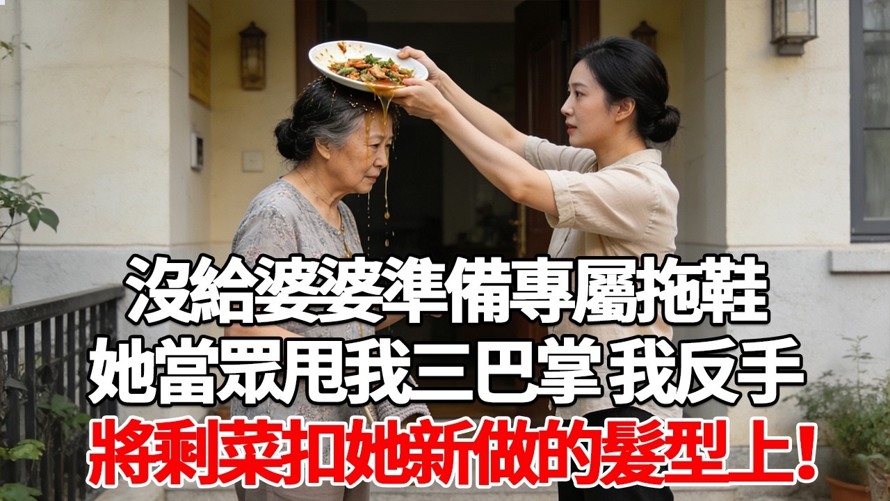 沒給婆婆準備專屬拖鞋她當眾甩我三巴掌 我反手將剩菜扣她新做的髮型上！#故事分享 #人生感悟 #情感#為人處世