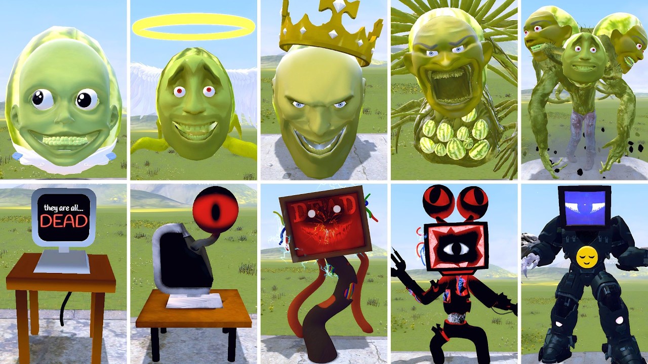 ALL PHASE LIN GANG MELON VS HORROR MR COMPUTER GIANT TRANSFORMATION BATTLE COMPARISON in Garry's Mod