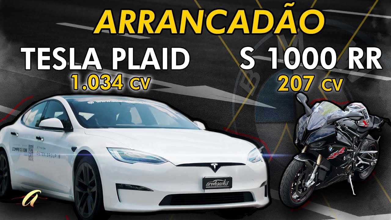TESLA MODEL S PLAID DE 1.034 CV NA ARRANCADA! O elétrico DÁ PAU na superbike BMW S 1000 RR na reta?