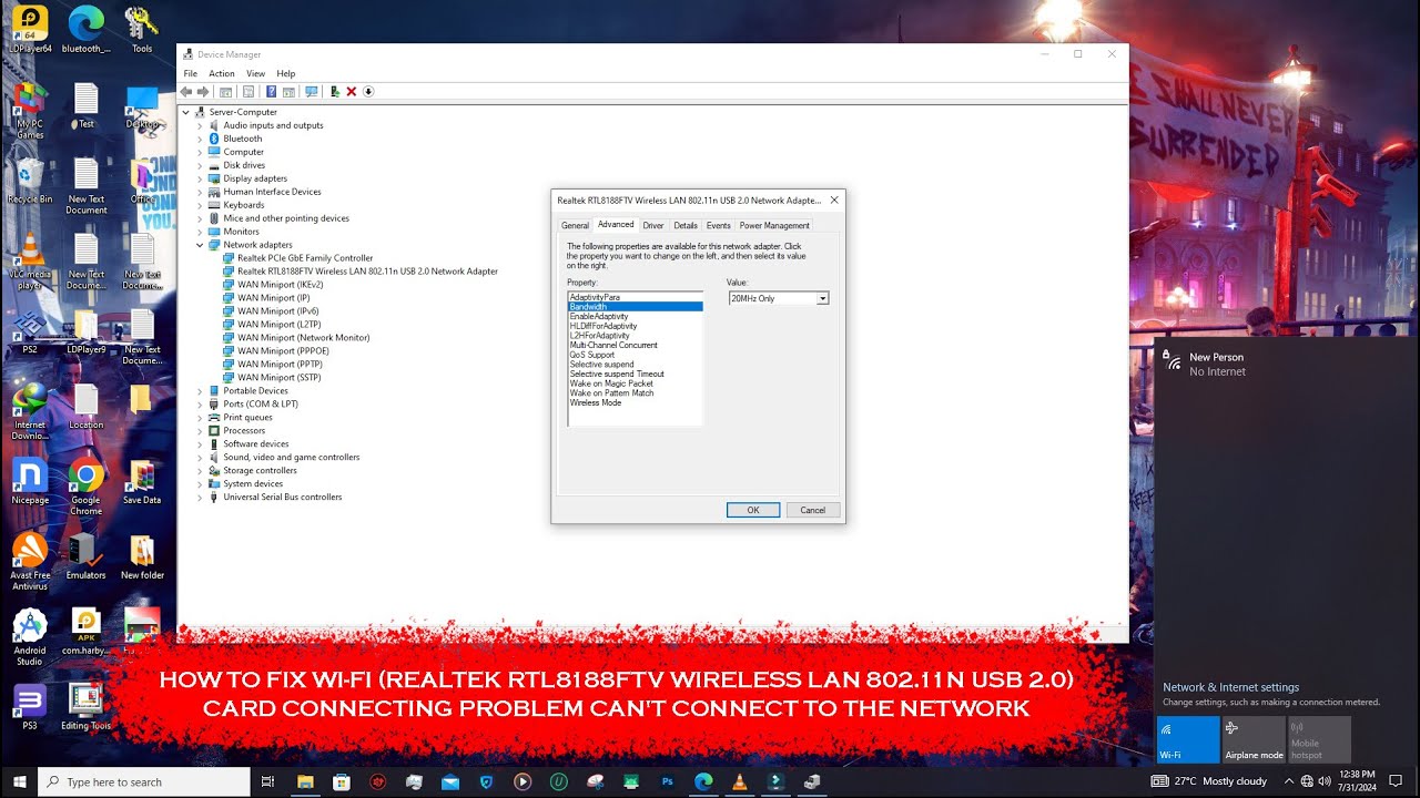 Как исправить проблему с подключением Wi-Fi карты Realtek RTL8188FTV Wireless LAN 802 11n USB 2.0