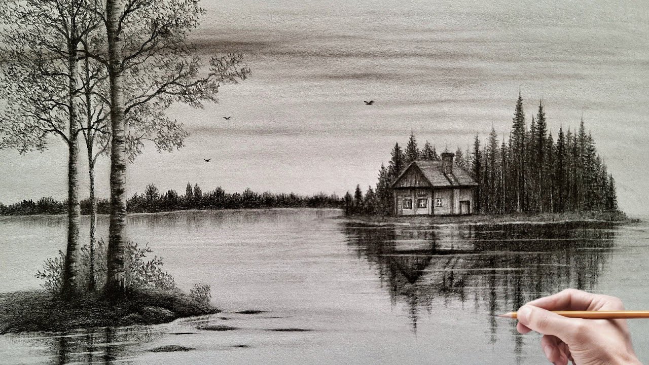 How to draw a realistic landscape | Drawing a beautiful landscape in a simple step-by-step method