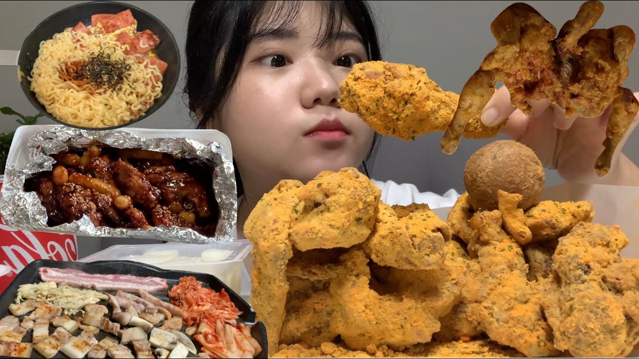 먹방 브이로그 아무거나 삼겹살 옥상 / 불닭볶음면 스팸 후라이 / 뿌링클 / 부부의세계 지코바 매운맛 / 통닭 팝꽃 mukbang vlog (구취 방지 먹방 올리기)