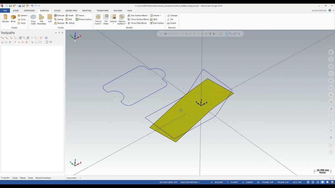 Mastercam in A minute Create Flat Boundary Surface