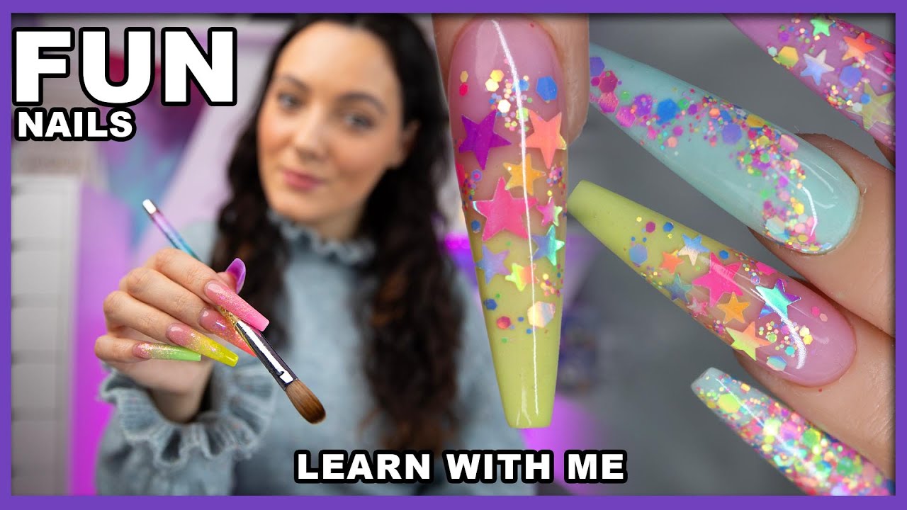 Let's do my nails - Bright SUMMER Coffin Acrylic nail Set - Spring Summer Glitters 🤩