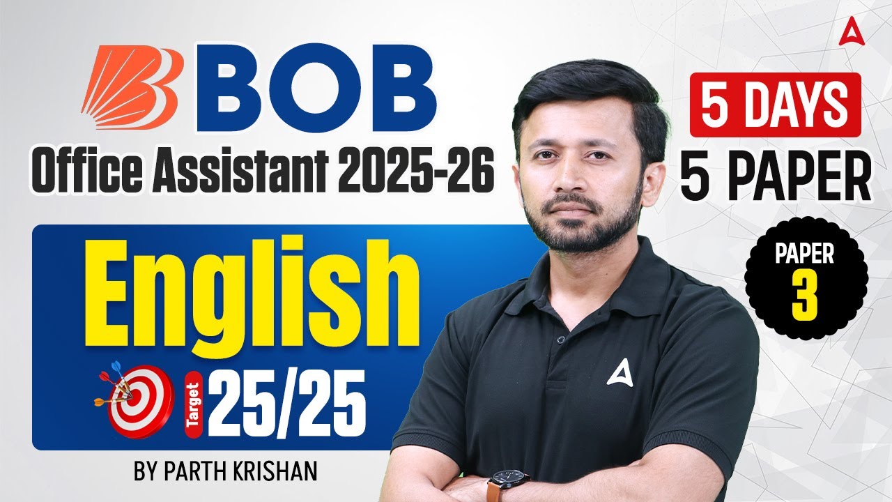 BOB Office Assistant 2026 English | 5 Days 5 Paper (Paper-3) | Target 25/25 | English by Parth Sir
