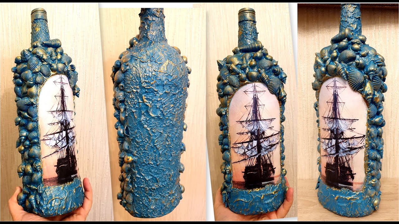 Diy glass bottle decoration idea / Seashell bottle decor