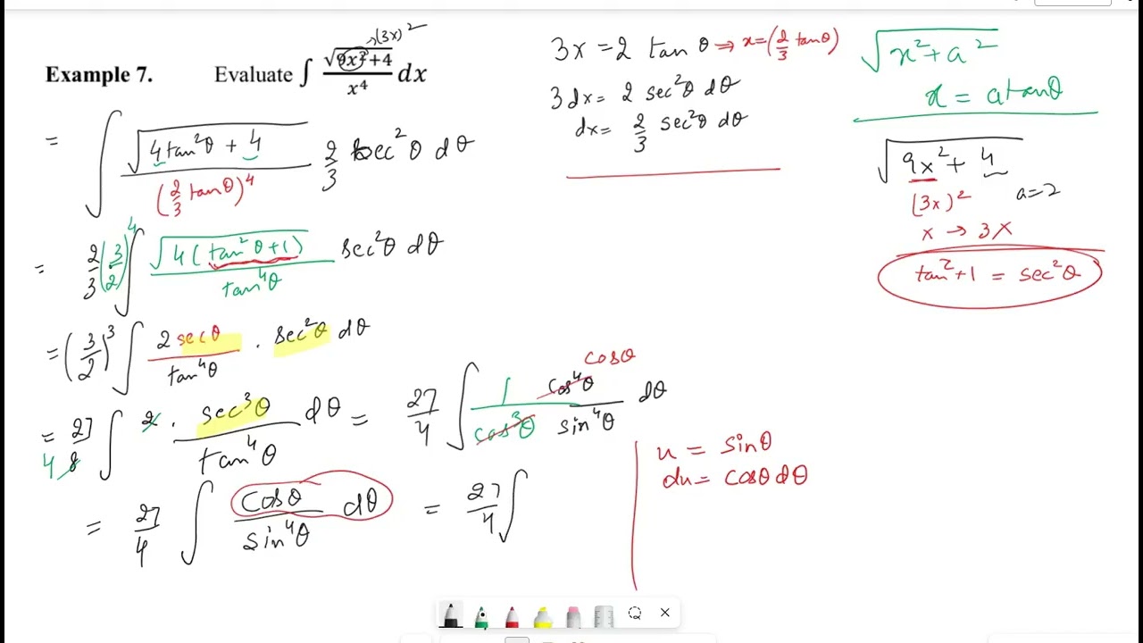 Calculus II -Trig substitution  ,x=a tan⁡θ