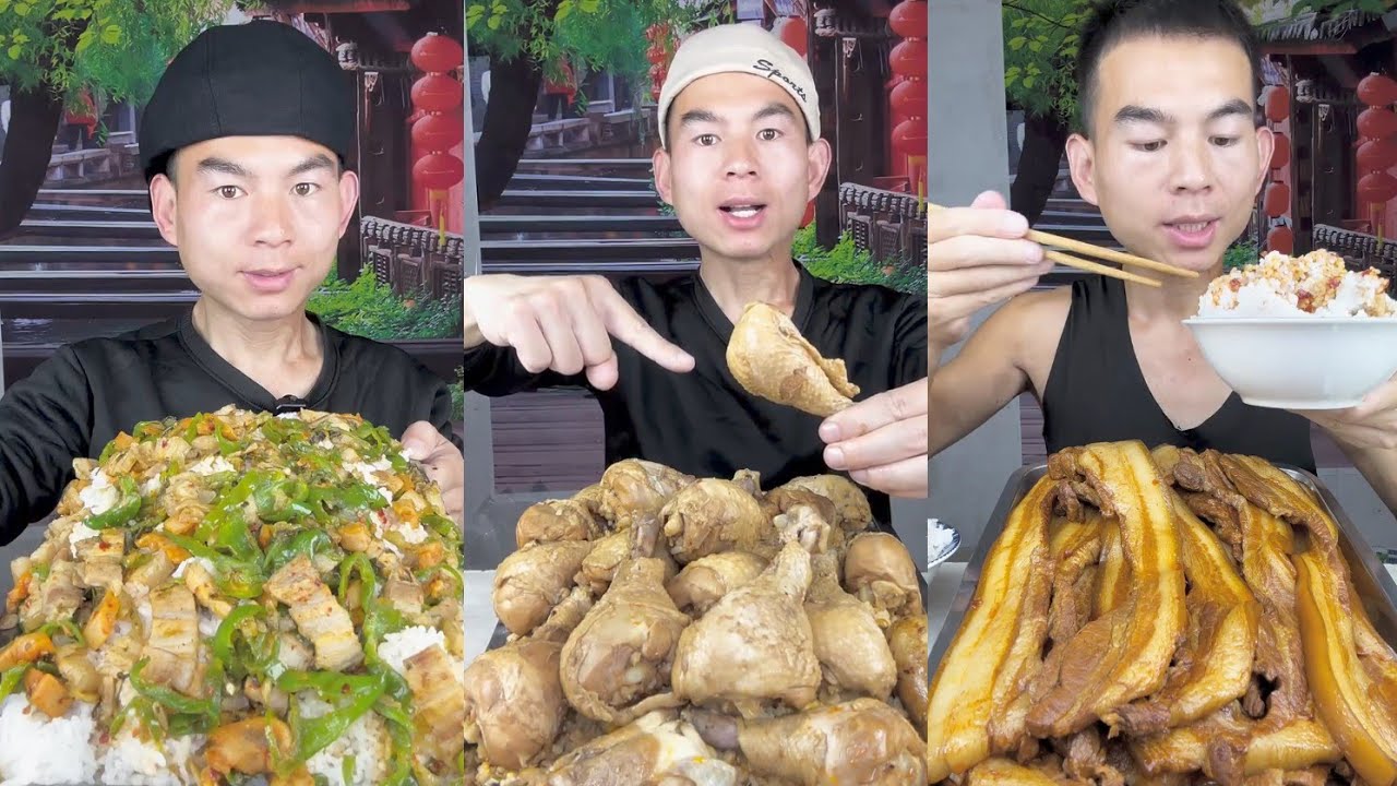 Mukbang Foodie Meat 🍖🥓Pork Chicken 🍗 Noodles 🍜 with Chinese food #mukbang #noodles #food 