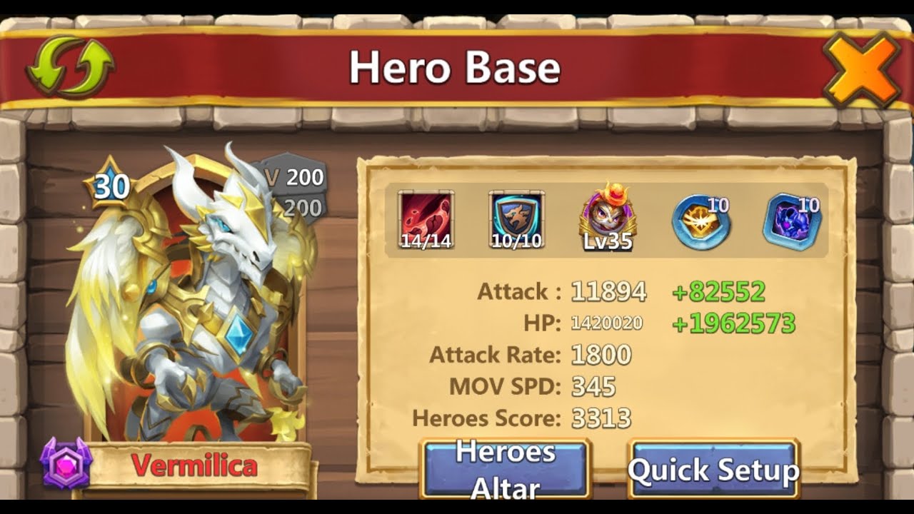 Vermilica Epic Dragon Build | Castle Clash Epic Hero | How to build Vermilica