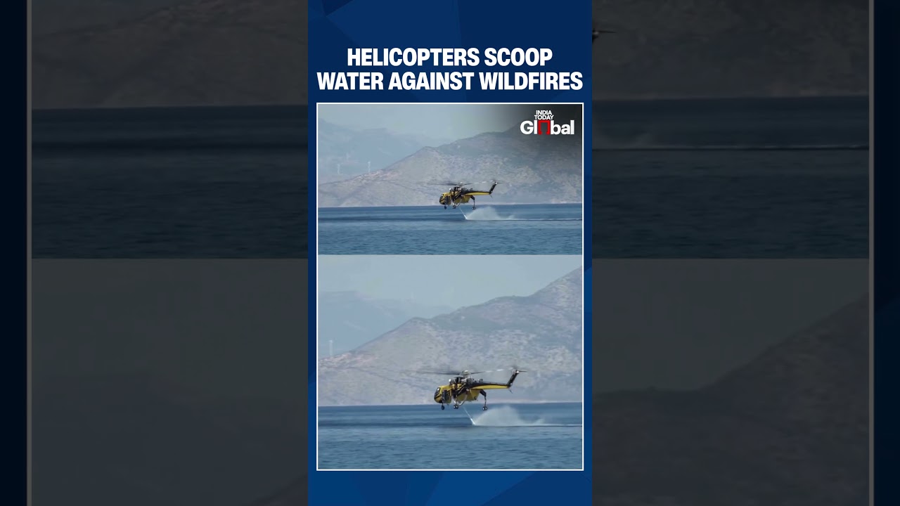 Greek Firefighting Helicopters Scoop Water As Crews Battle Raging Wildfires Near Athens | #shorts