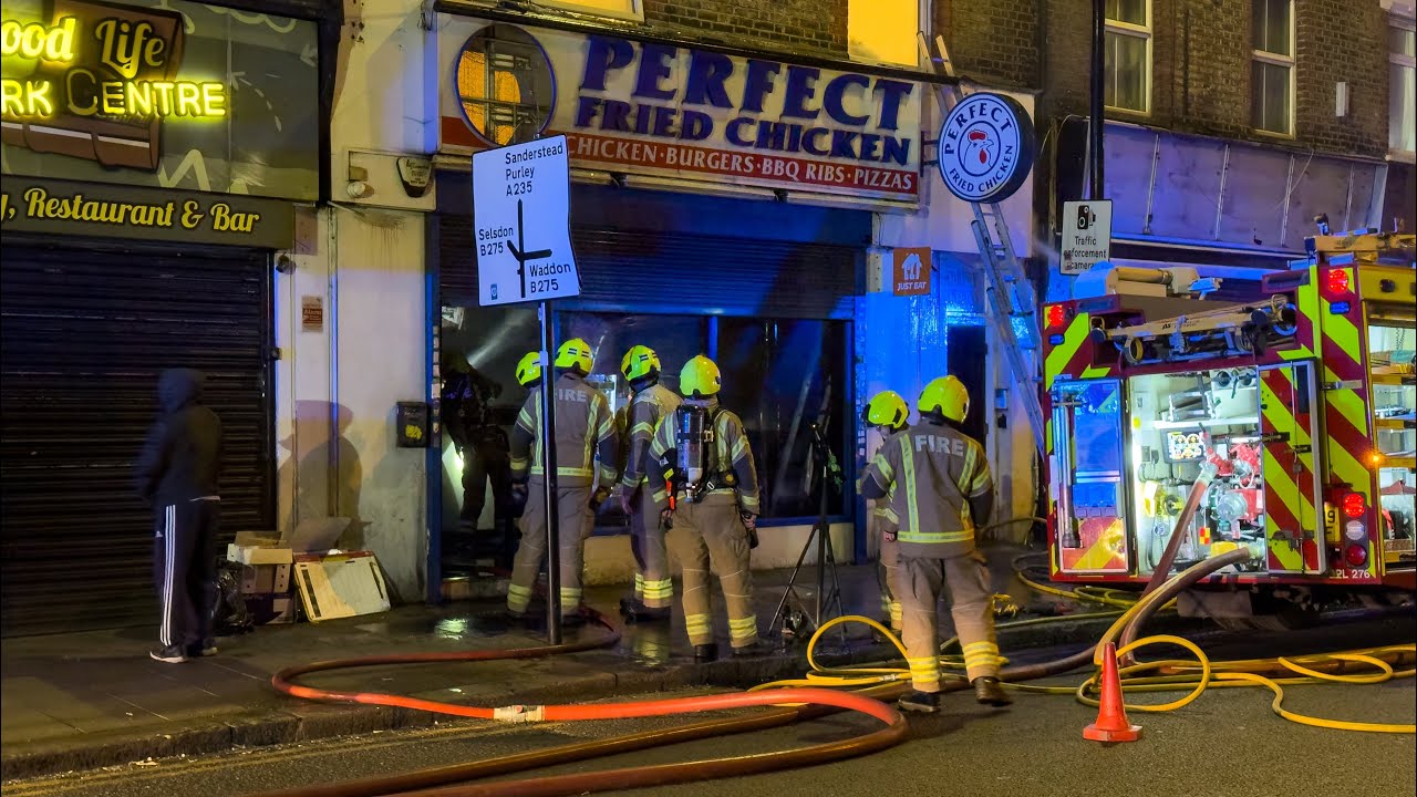 20/4/25 4 Fire Engines Attendance-Take Away Chicken Shop🔥Fire-Flats Above. South End, Croydon CR0