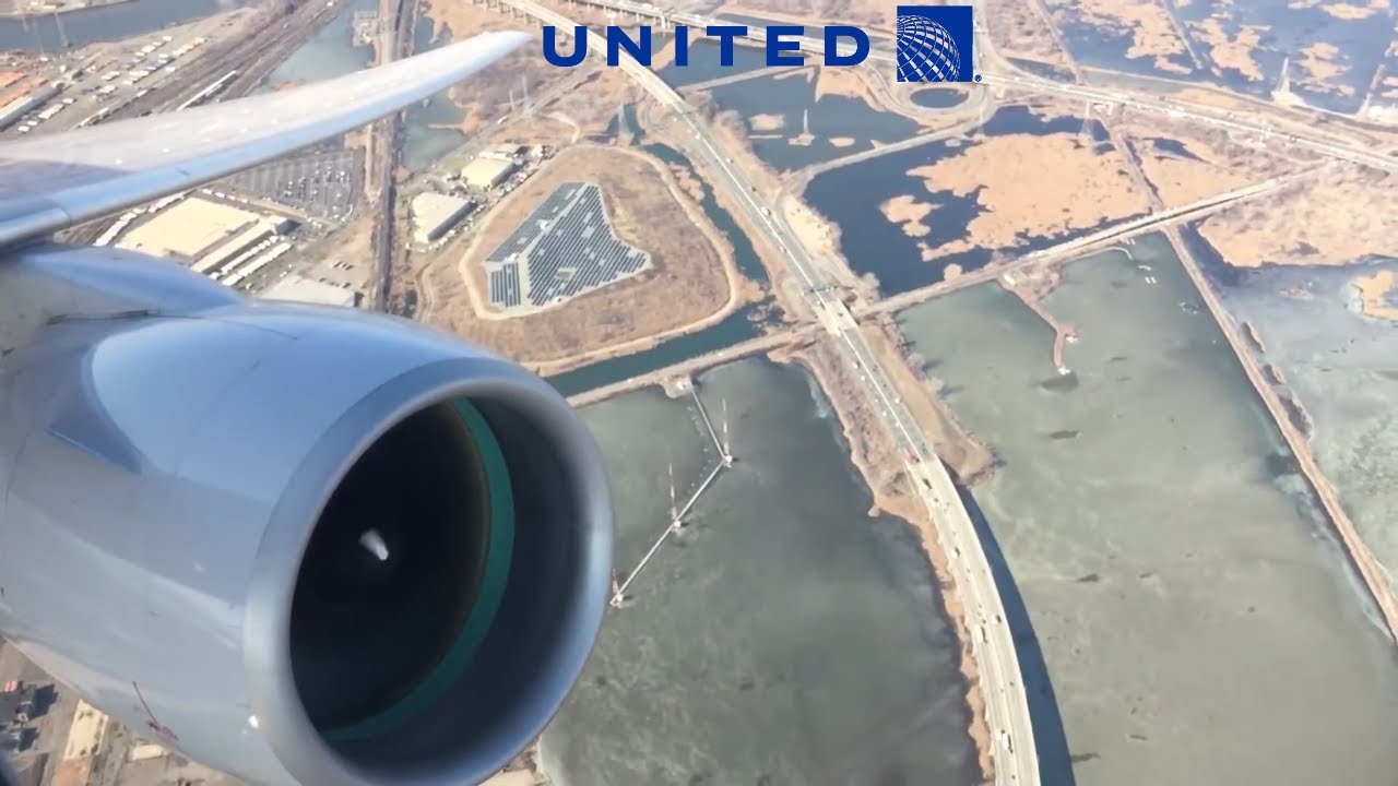 United Airlines 777-200 Pratt and Whitney PW4090 engines - Takeoff EWR Newark - engine view