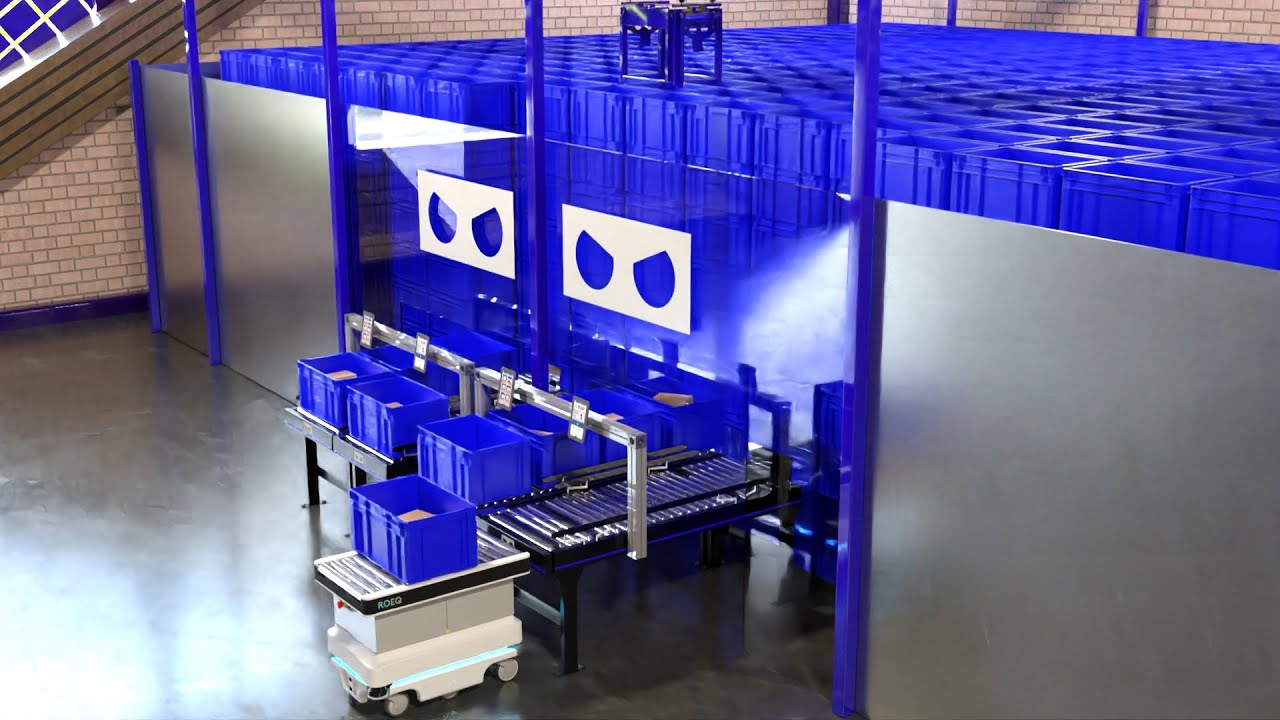 Blue Robot Cube ASRS -  Including Robotic Innovation AMR Concept