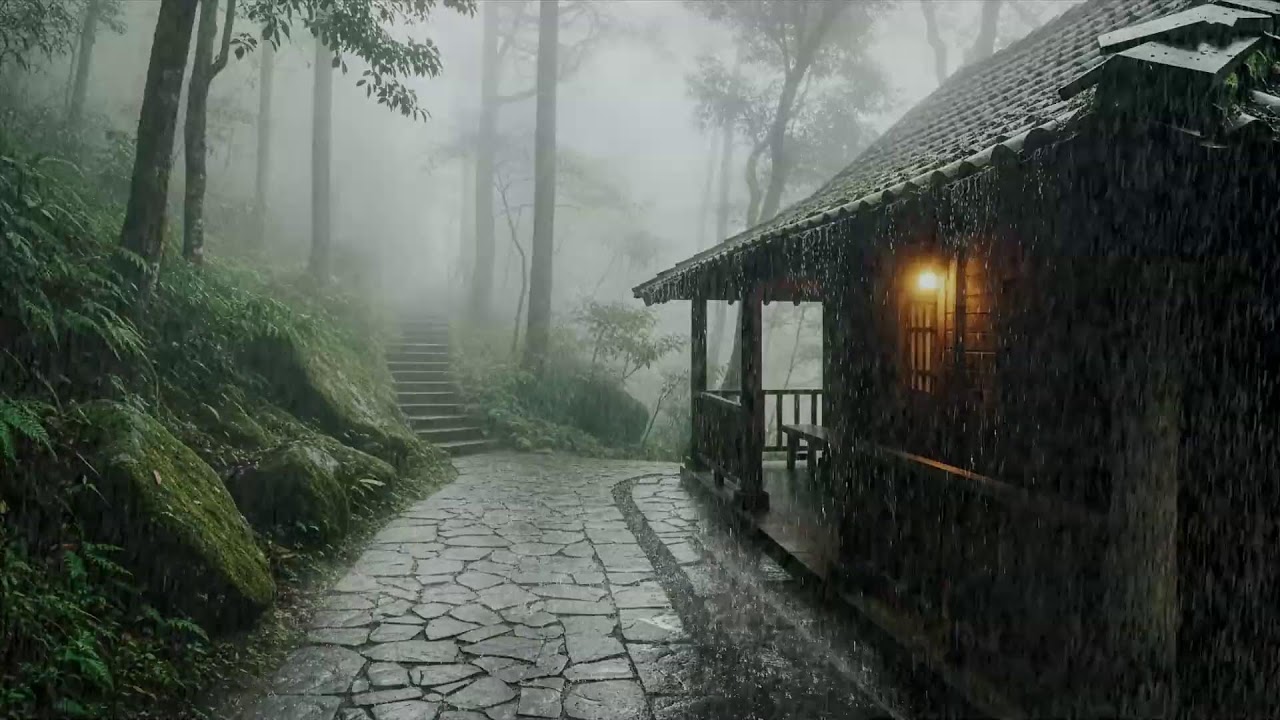 Fatigue émotionnelle – Pluie régulière – Terrasse sous la pluie nocturne – Repos 💫🌧️