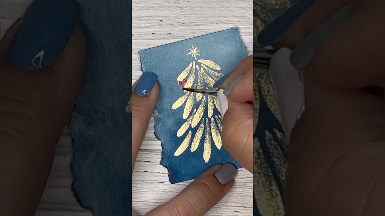 Paint and make your own Christmas cards with gold watercolor 
