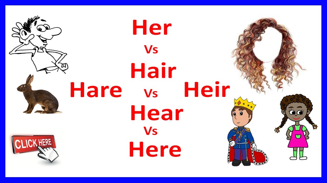 Confusing Words in English, Her/Hair/Heir/Hare/Hear/Here | Vocabulary| Pronunciation | Common errors