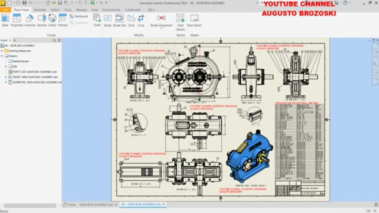 TUTORIAL OF A GEAR BOX VIDEO 12 MADE IN AUTODESK INVENTOR DRAWING 2D