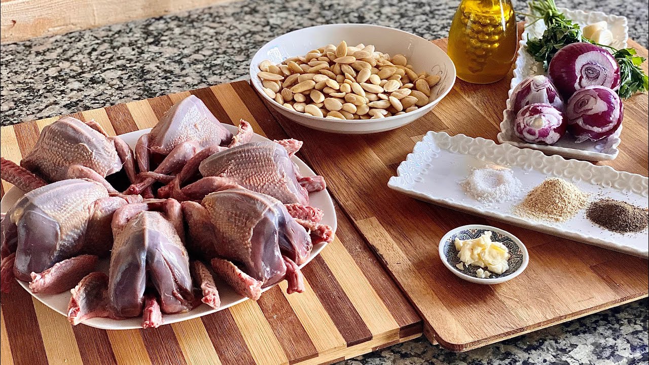 طبق الحمام باللوز وجبة نهار العيد جا غزال و بنين و اللوز كيدوب في الفم