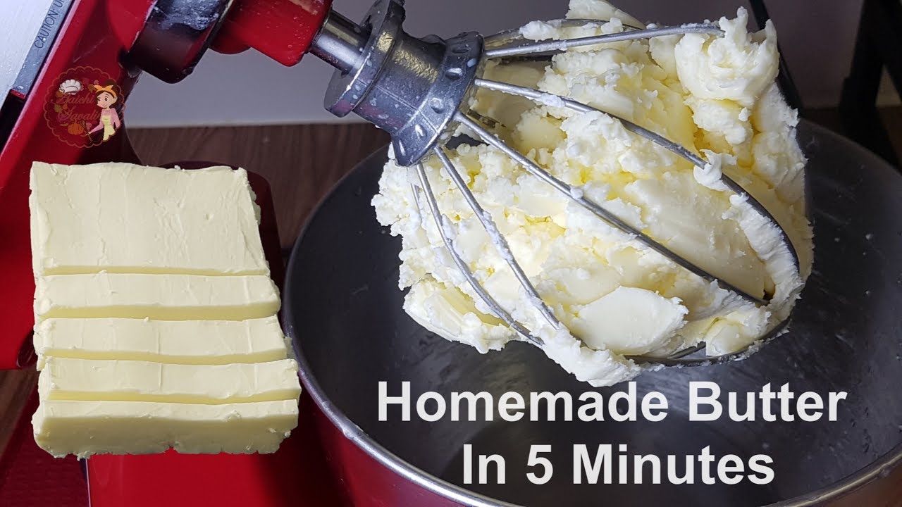 Homemade Butter in 5 Minutes|How to Make Real Butter in KitchenAid Mixer| लोणी बनवा फक्त ५ मिनिटांत