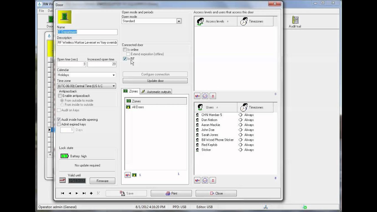 Salto Admin - RF lockset configuration
