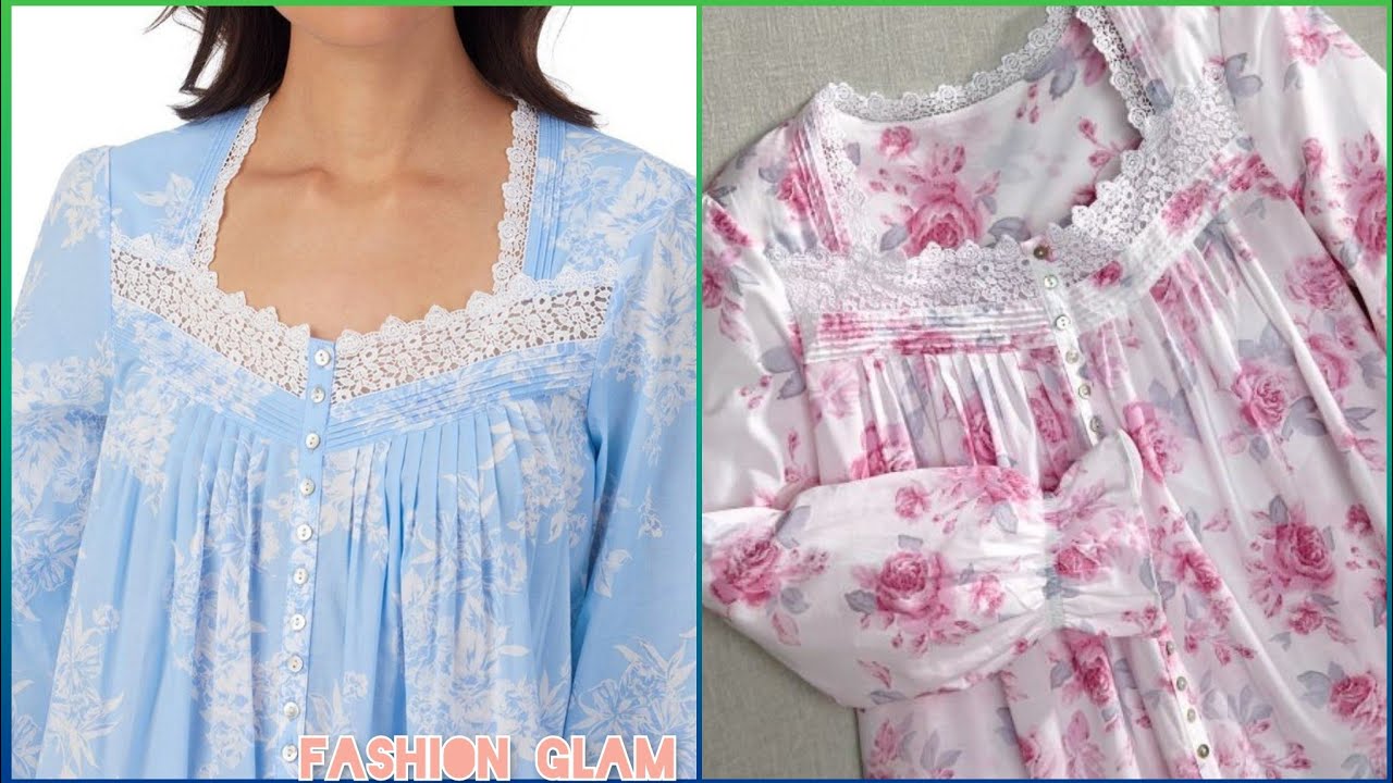 Floral Print Night Robes/Cotton Night Wear/Lace Trim Cotton Nighties/Sleep Wear/Summer Night Gowns