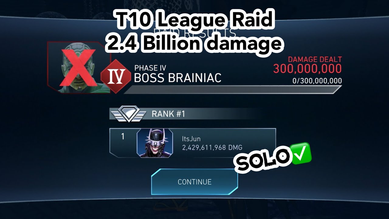 Injustice 2 Mobile: T10 League Raid Solo, 2.4 billion damage in 6 teams