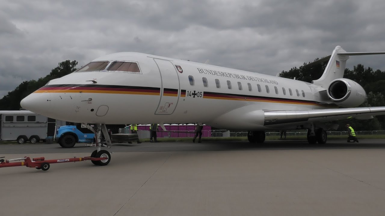 Ankunft der GLOBAL 6000 Regierungsflieger Luftwaffe 14+05 Flugbereitschaft | ILA 2024
