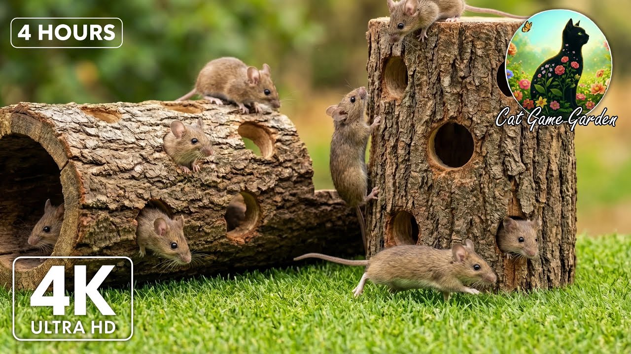 Cat TV Mouse 🐭 | Ultra-Realistic Mice Popping Out of Leaf Holes 4K