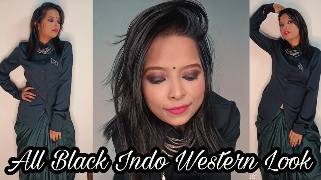 All black Indo Western Makeup + Outfit Million colors Setting Spray Review #makeup  #blacksmokeyeye