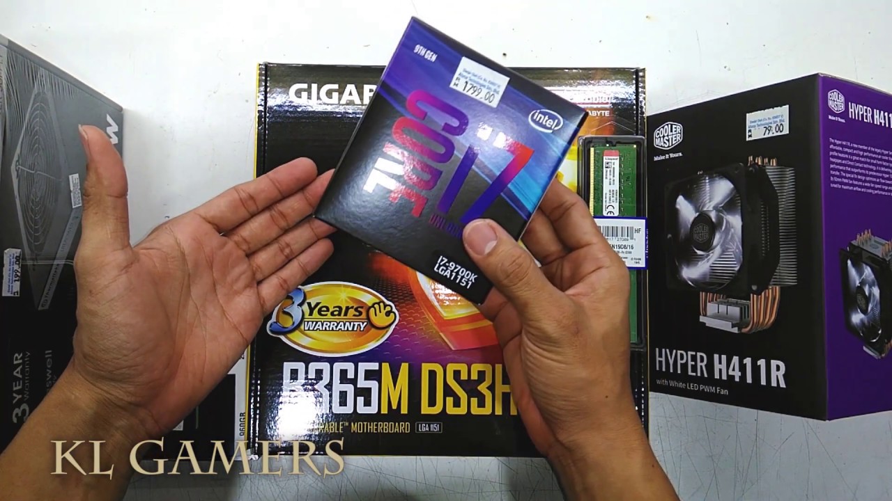 intel Core i7 9700K HYPER H411R GIGABYTE B365M DS3H Crucial BX500 Cooler Master Elite 361 Build