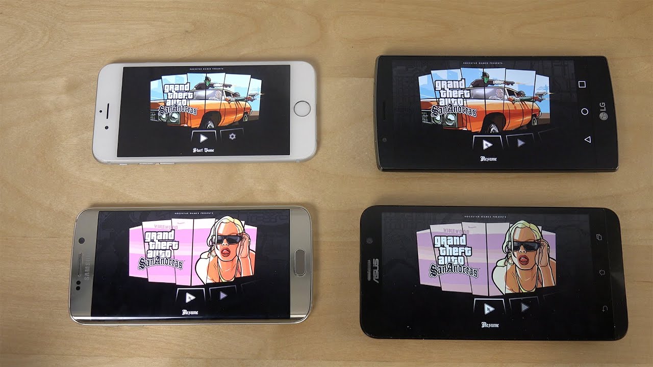 GTA San Andreas iPhone 6 iOS 9 Beta vs. Samsung Galaxy S6 Edge vs. LG G4 vs. ZenFone 2 - Gameplay!