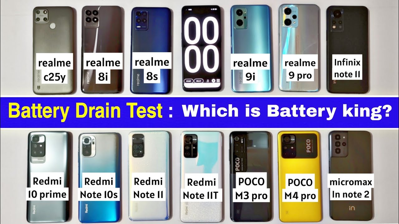 Battery Drain Test: realme C25y/8i/8s/9i/9pro - Redmi 10 prime/10s/note11/note11T - POCO M3/M4 pro5g