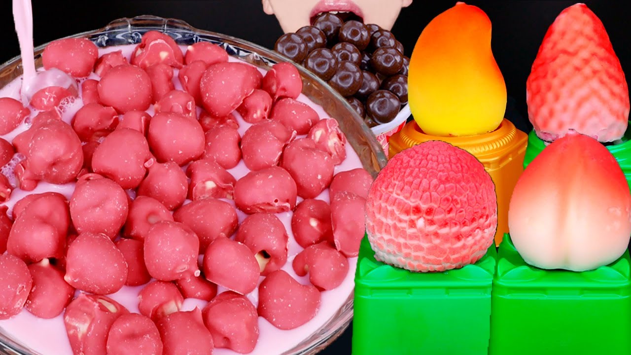 ASMR PINK CHOCOLATE ICE CREAM SORBET MALTESERS NUTELLA DESSERT MUKBANG초콜릿 먹방 チョコレート 咀嚼音EATING SOUNDS
