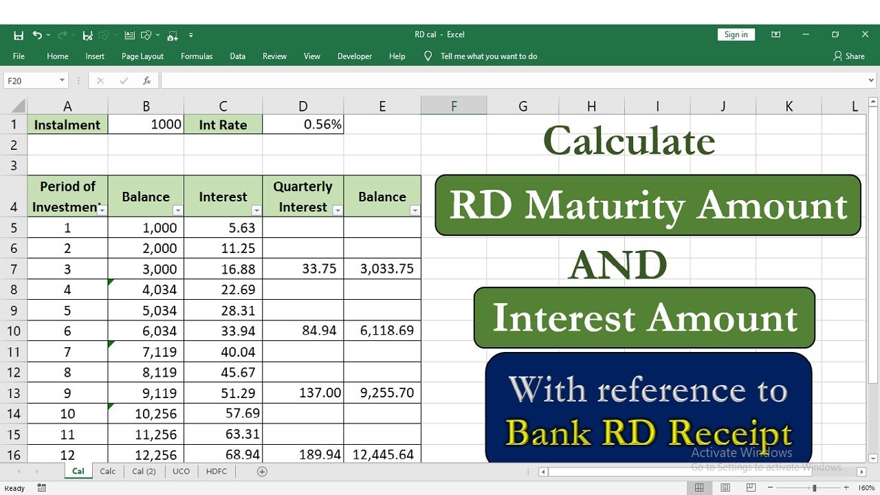 How to calculate Recurring Deposit Interest in Excel | RD Maturity amount and Interest Calculation