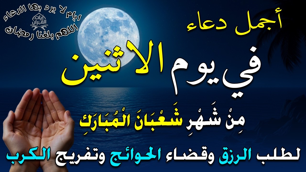دعاء في يوم الأثنين المستجاب دعاء يوم 21 من شهر شعبان للرزق والشفاء العاجل وقضاء الحوائج🤲(4k)