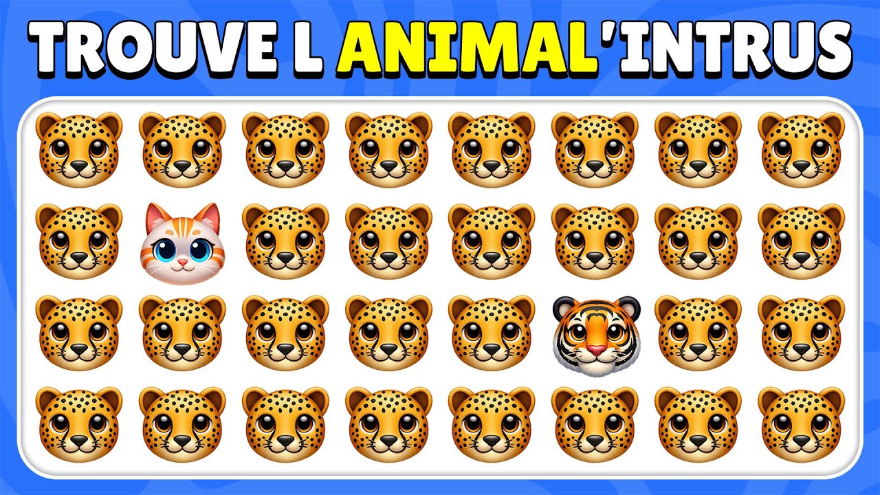 Trouve l’Intrus - Défi emojis d’animaux 🐱🐵🐶 | Facile, Moyen, Difficile | Quiz Lapinou