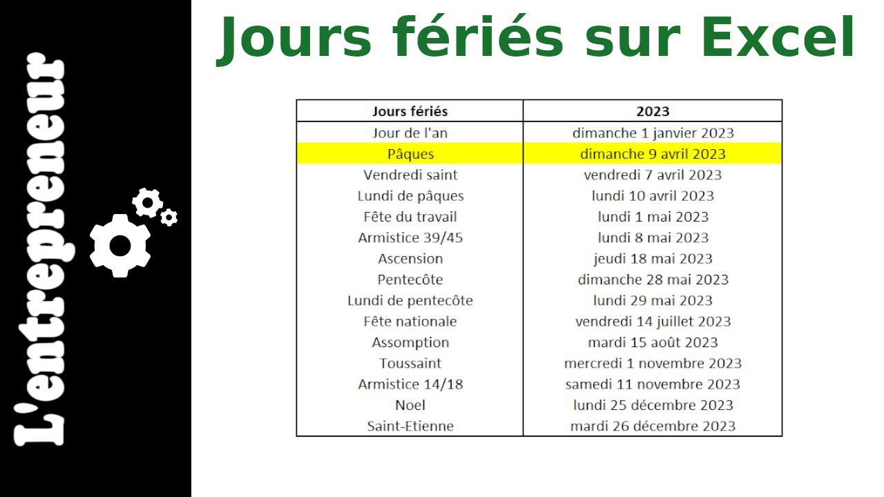 Les jours fériés sur Excel