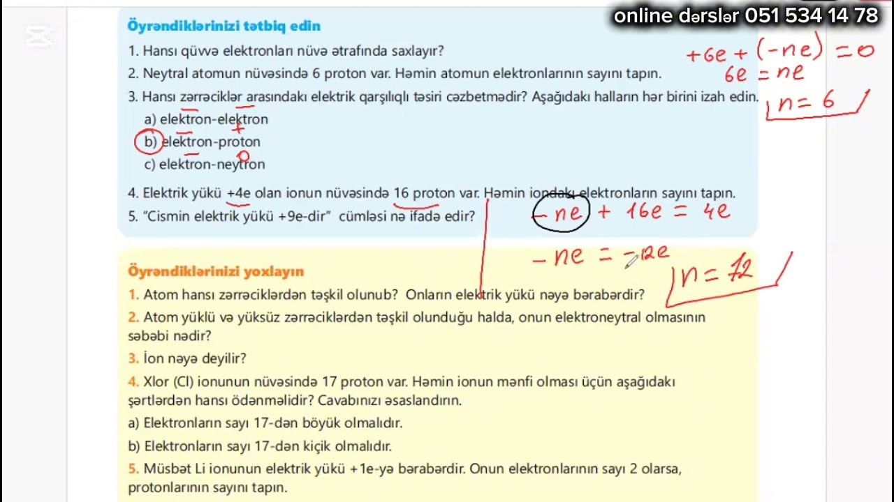 7-ci sinif 2-ci hissə Fizika 5.1✅️Cisimlərin elektrik yükü Tapşırıqların İZAHI səh 6-10 